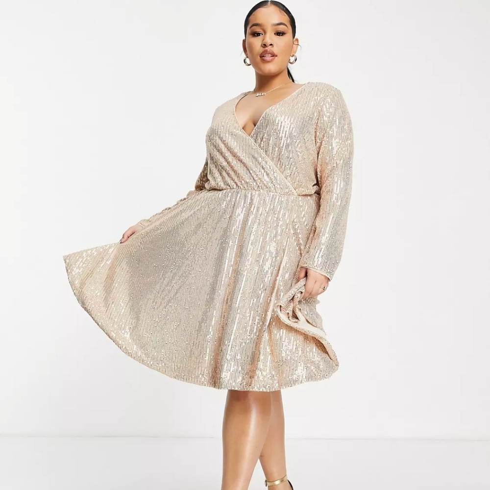 NWT Collective The Label Exclusive wrap sequin mini dress in rose gold sz 6p